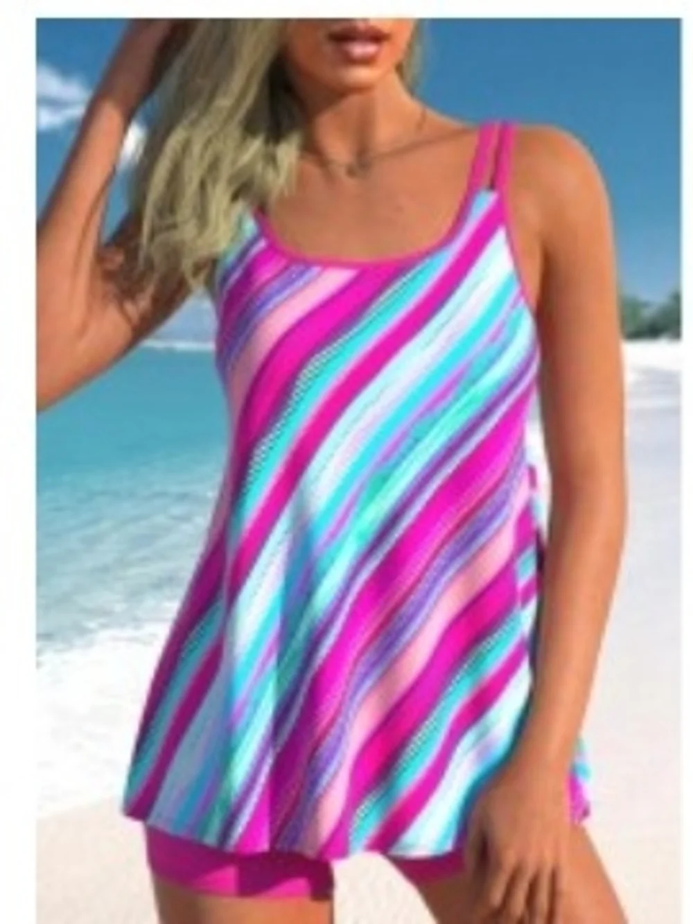Women’s Pink Striped Cami & Shorts Swim Tankini Set